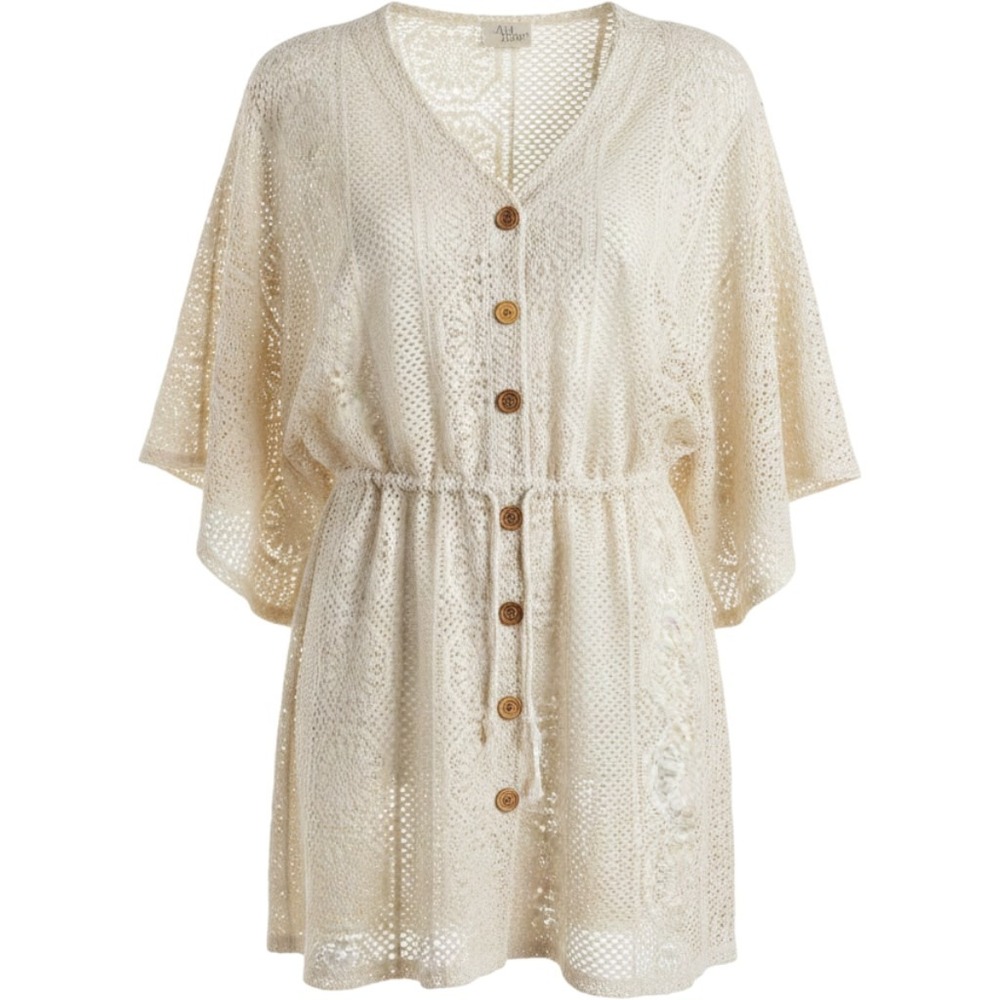 Ava James Crochet Swim Suit Cover Up Women Sz S‎ White Travel Island Beachwear